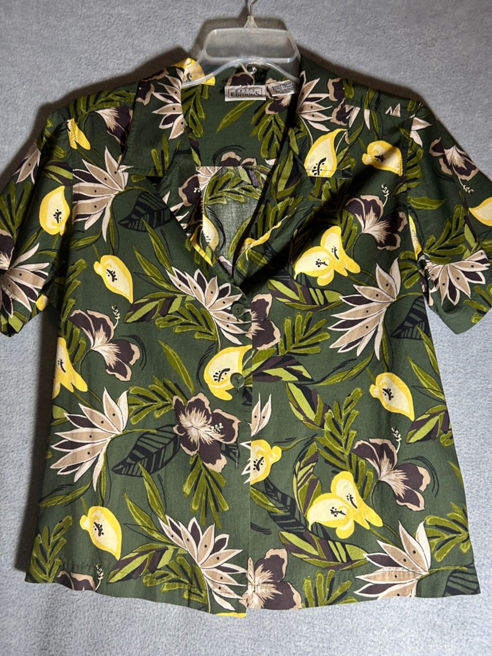 BASIC EDITIONS Tropical Vacation Cruise Resort Floral Summer Button Down Shirt